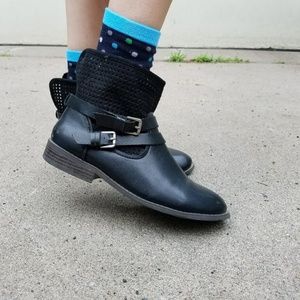 Black ankle boots with buckle and mesh detail